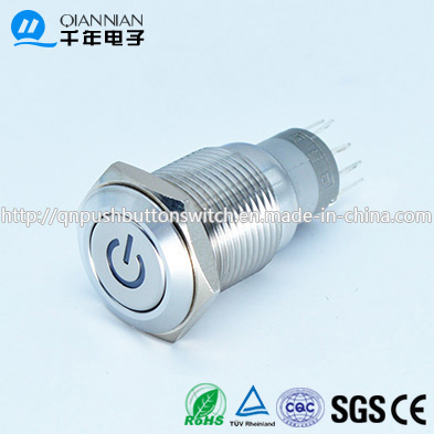 Qn16-C5 16mm Character Illuminated Type Momentary|Latching Flat Head Symbol on off 5pin Push Button Switch